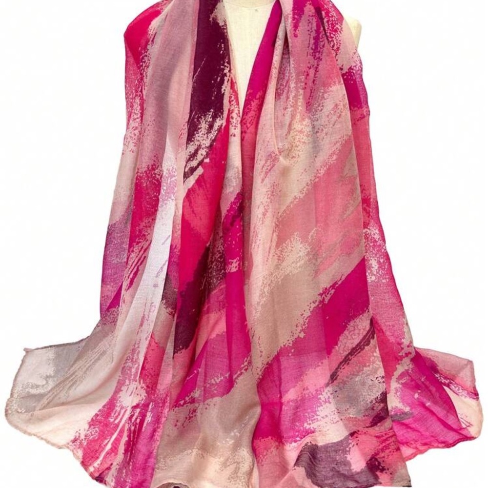 Vibrant Pink and Tan Watercolor Scarf